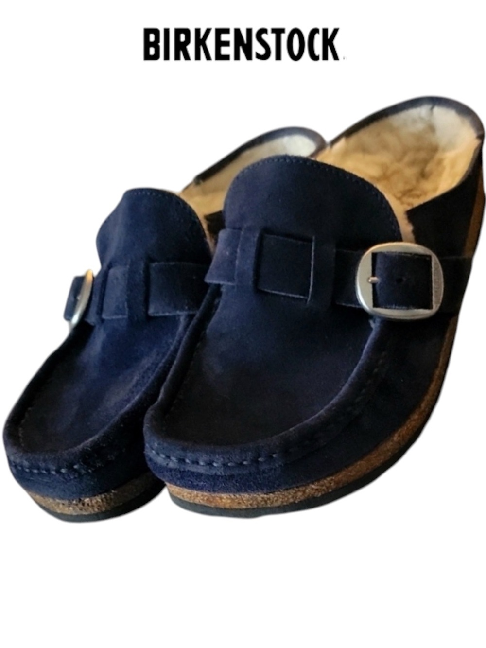 Birkenstock Navy Suede Buckle Clog Mules